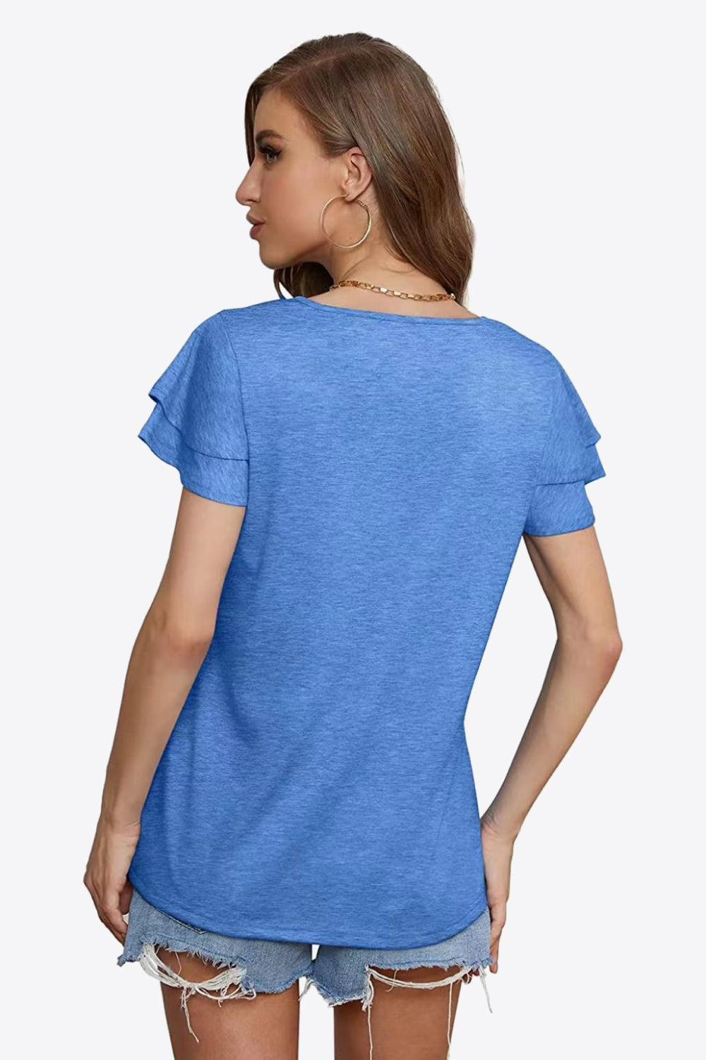 Tie-neck Layered Flutter Sleeve Blouse (9)