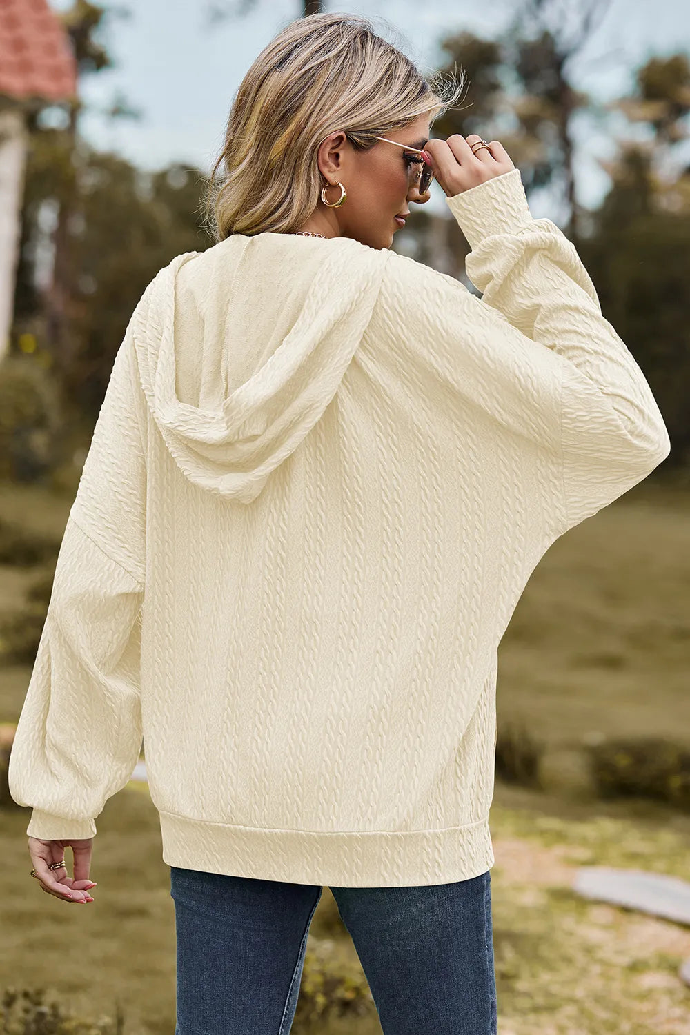 Drawstring Zip Up Dropped Shoulder Hoodie (32)