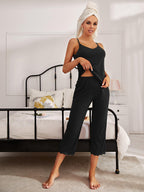 V-neck Lace Trim Slit Cami Pants Pajama Set (11)