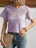 Round Neck Short Sleeve Crochet Top (3)