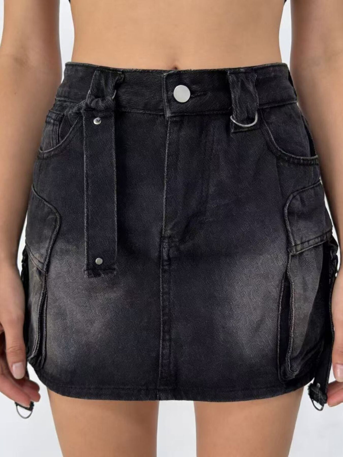 Washed Cargo Denim Skirt (7)