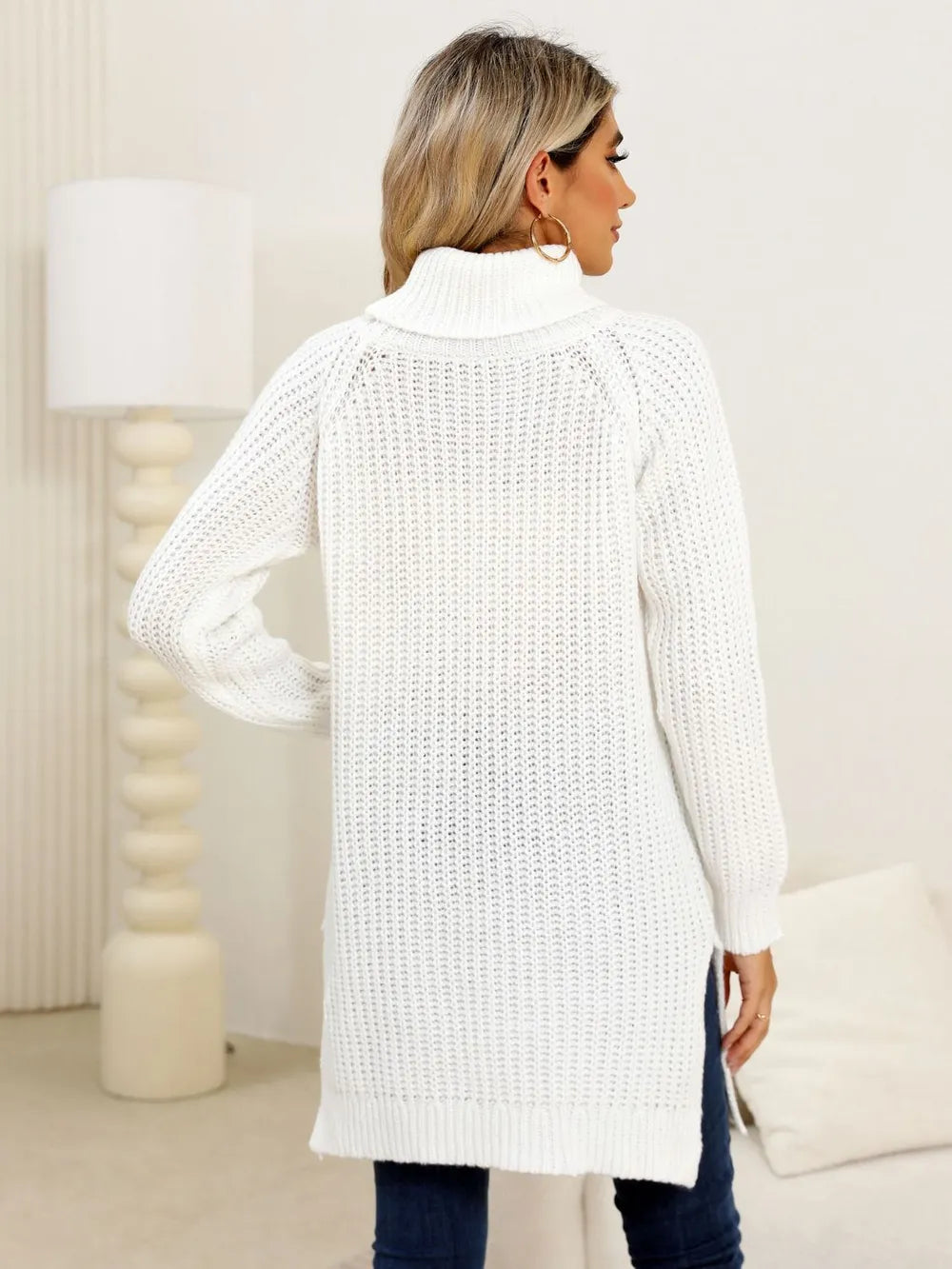 Slit Turtleneck Long Sleeve Sweater (4)
