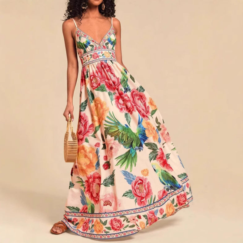 Strap Print V-neck Extra-long Knitted Dress photo 4