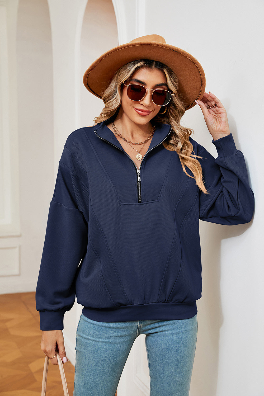Half-zip Dropped Shoulder Sweatshirt (7)
