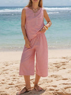 Striped Sleeveless Top Cropped Pants Set (2)