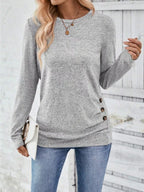 Casual Decor Button Long Sleeve T-shirt (2)