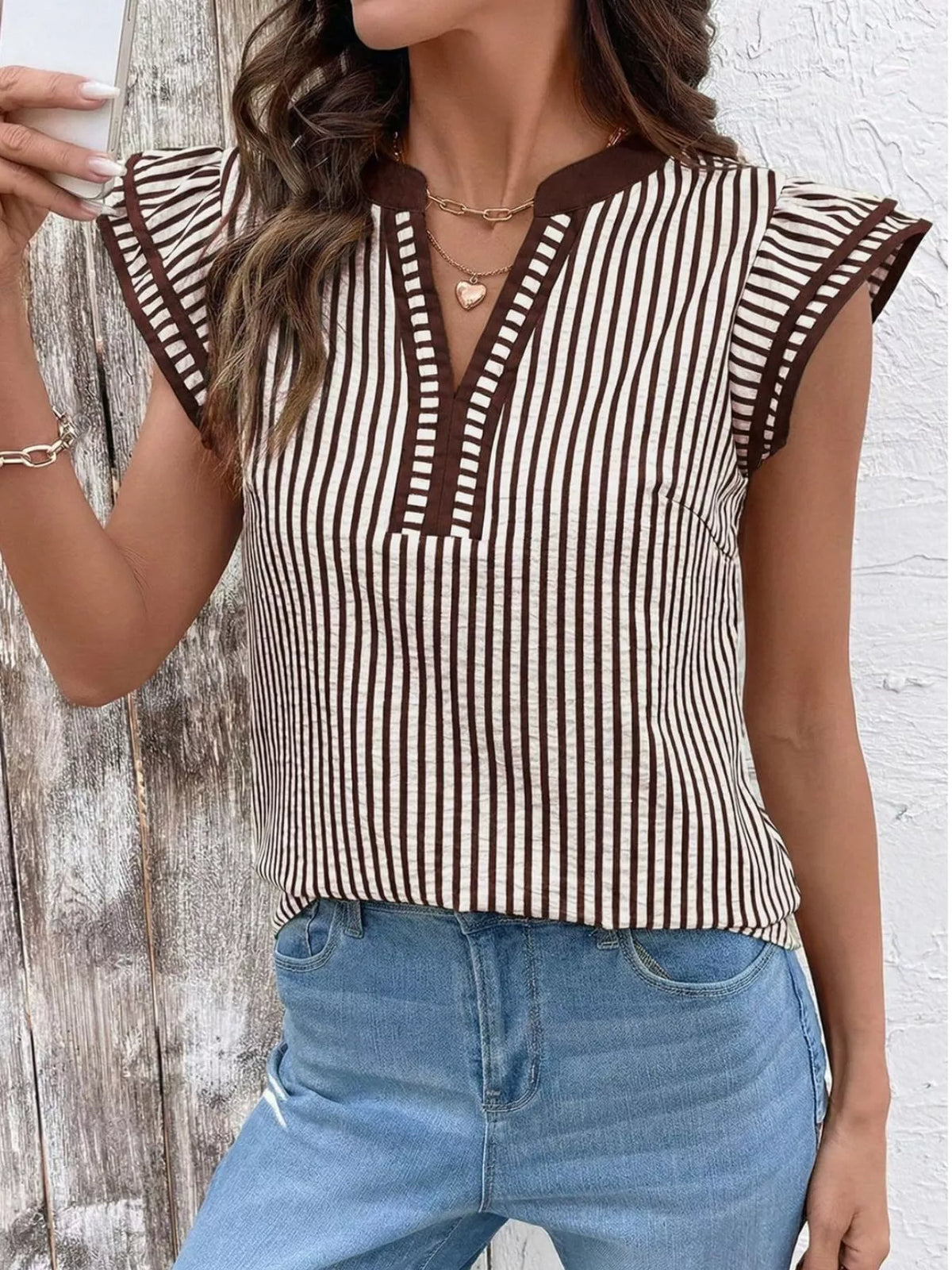 Striped Ruffle Sleeve Blouse (25)