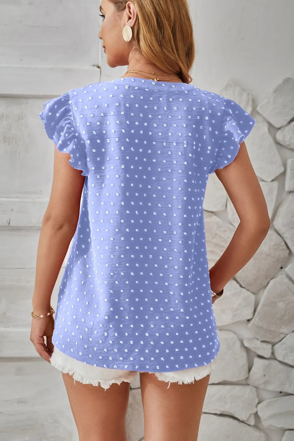 Swiss Dot Ruffled Cap Sleeve T-shirt (16)