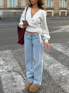 Tie Waist Surplice Sweater (3)
