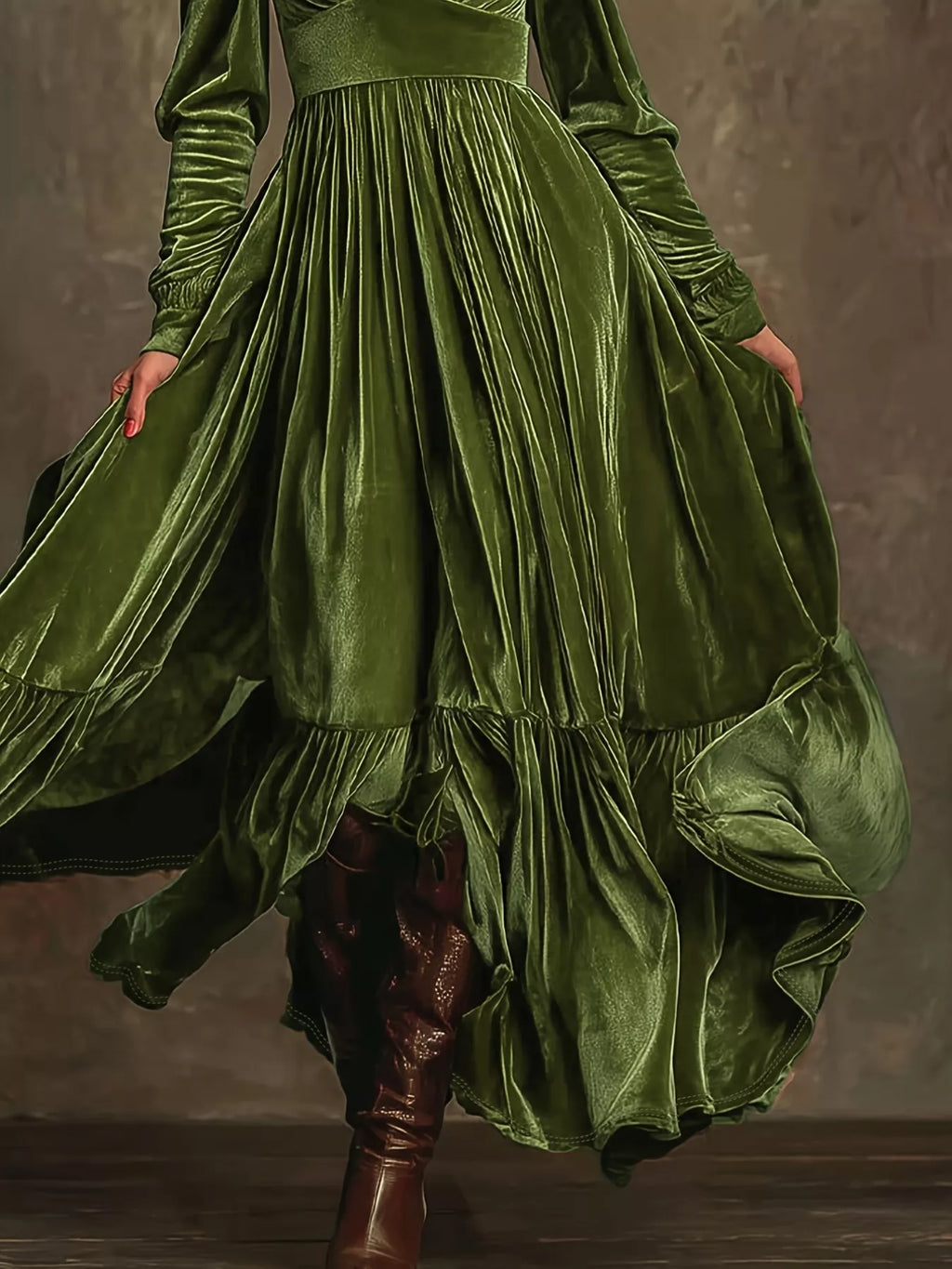 Ruffled Hem Long Sleeve Dress (3)