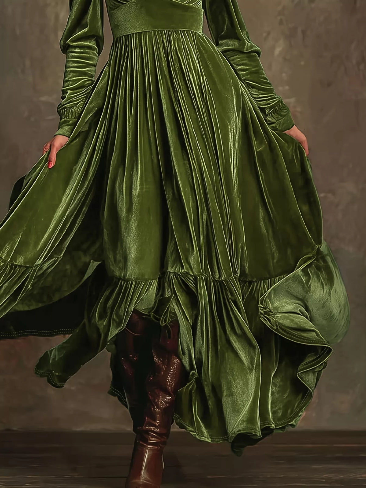 Ruffled Hem Long Sleeve Dress (3)