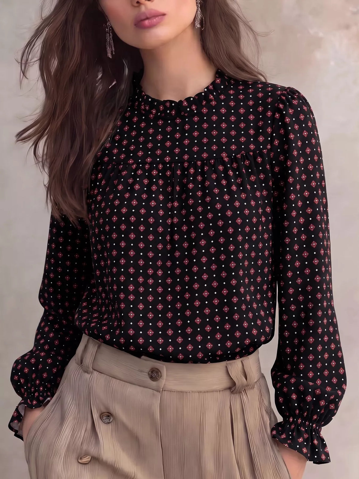 Printed Flounce Sleeve Blouse (6)