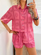 Printed Button Down Shirt Shorts Set (15)