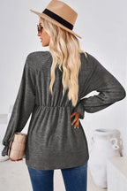 Ruched Round Neck Flounce Sleeve Blouse (24)
