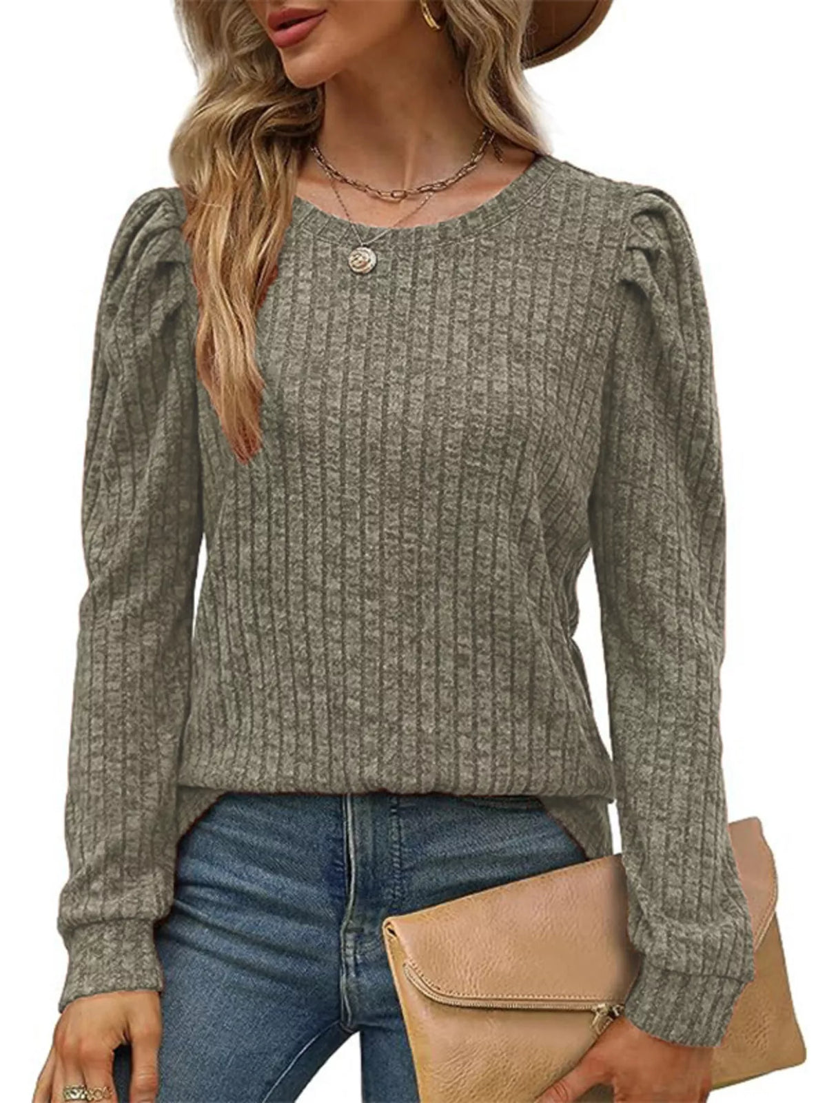 Ribbed Knit Top Puff Sleeves (10)