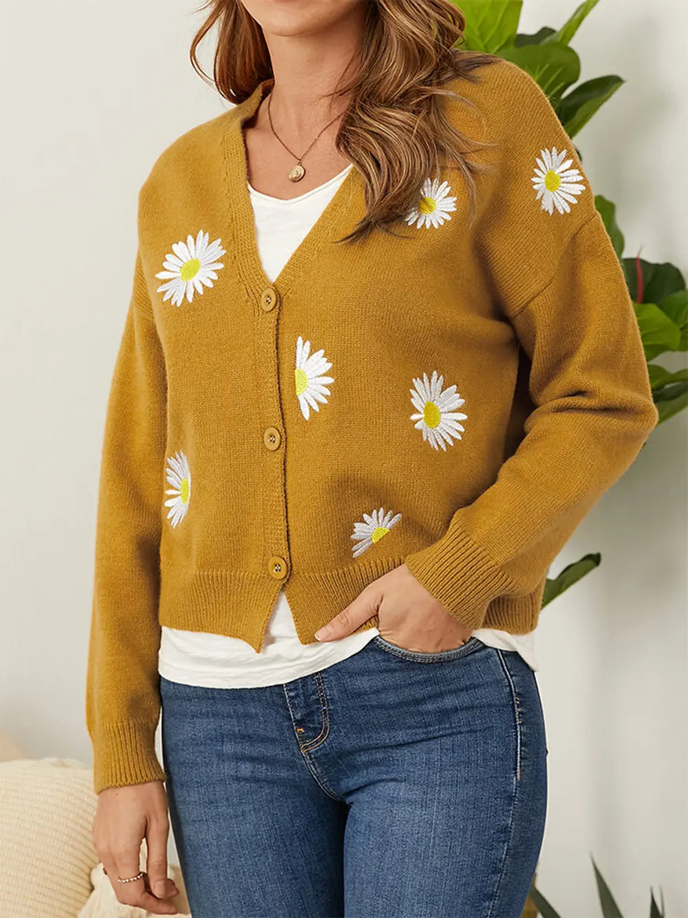 Flower Button Front Dropped Shoulder Cardigan (16)