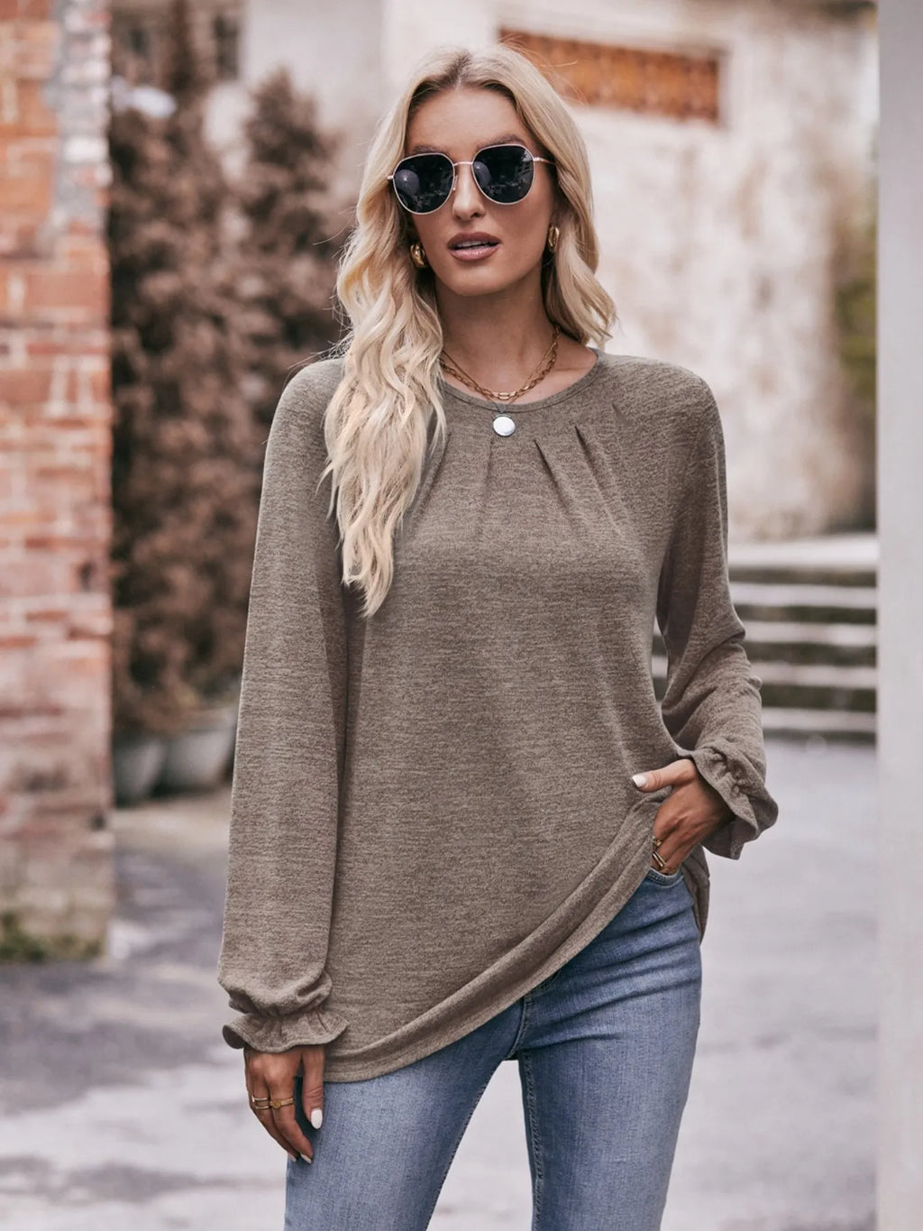 Round Neck Long Sleeve Casual T-shirt (20)