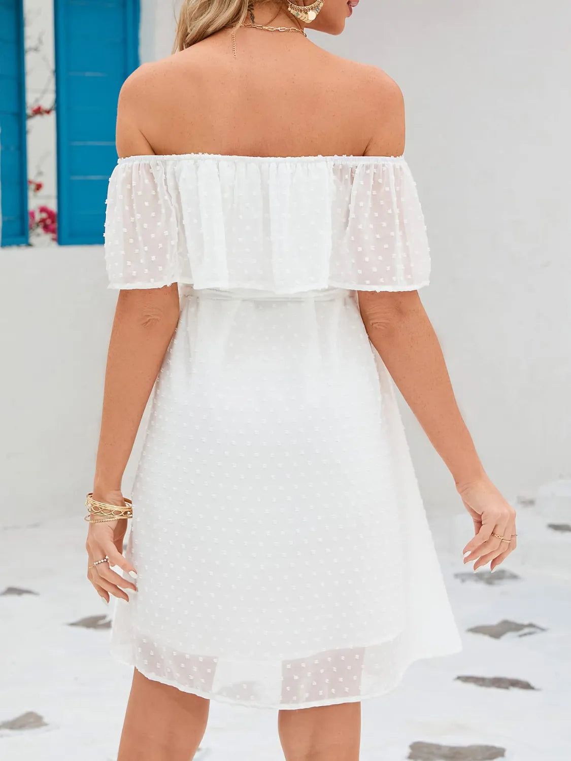 Off Should Short Sleeve Mini Dress (3)