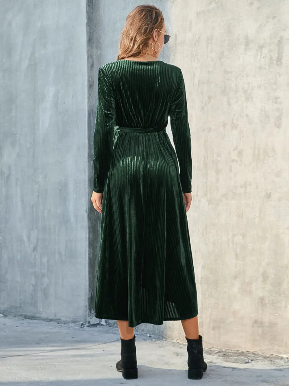 Tie Front Long Sleeve Slit Dress (2)