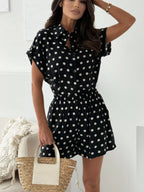 Polka Dot Button Up Shirt Shorts Set (7)