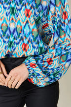 Full Size Printed Balloon Sleeve Blouse (6)