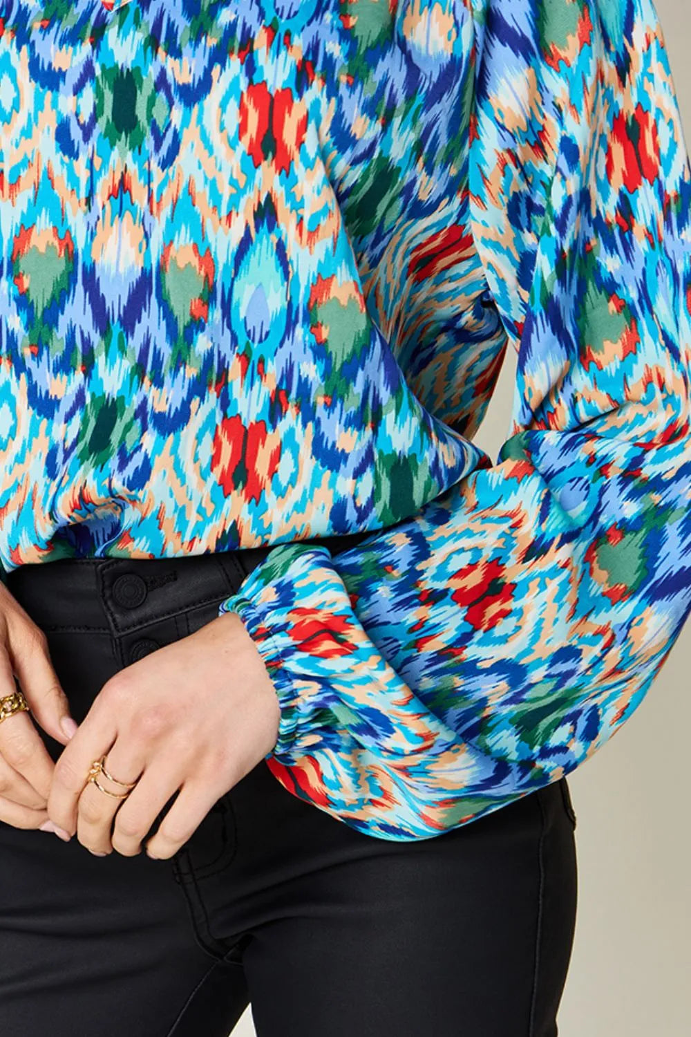 Full Size Printed Balloon Sleeve Blouse (6)