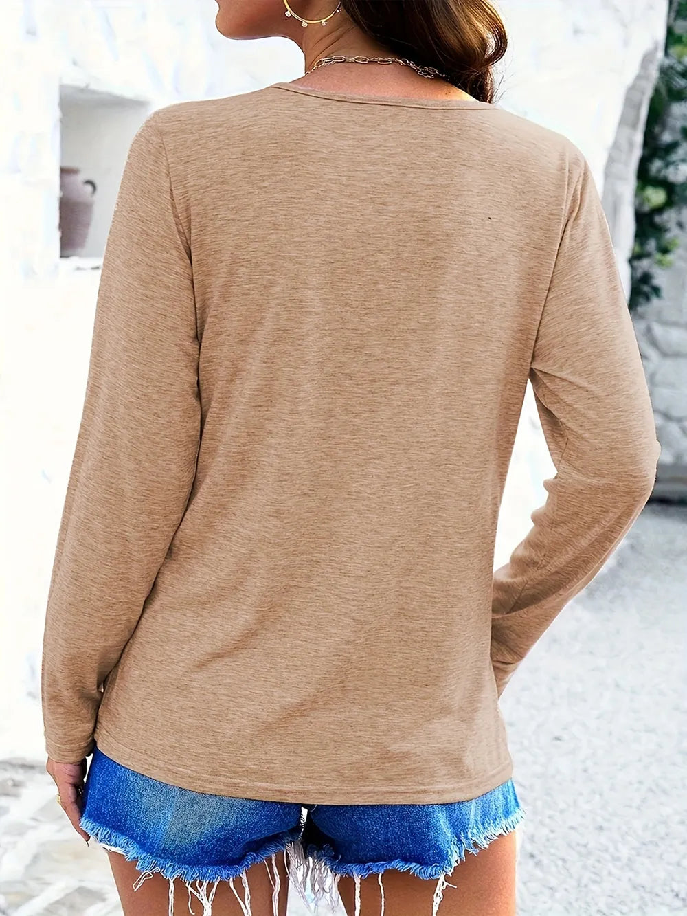 Crisscross V-neck Long Sleeve T-shirt (8)