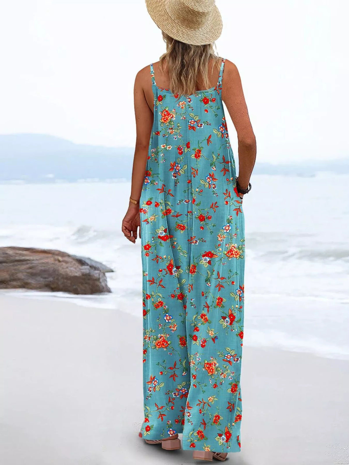 Full Size Floral Print Wide Leg Spaghetti Strap Overalls (10)