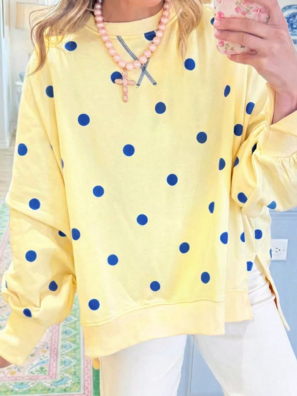 Side Slit Polka Dot Oversized Sweatshirt (4)