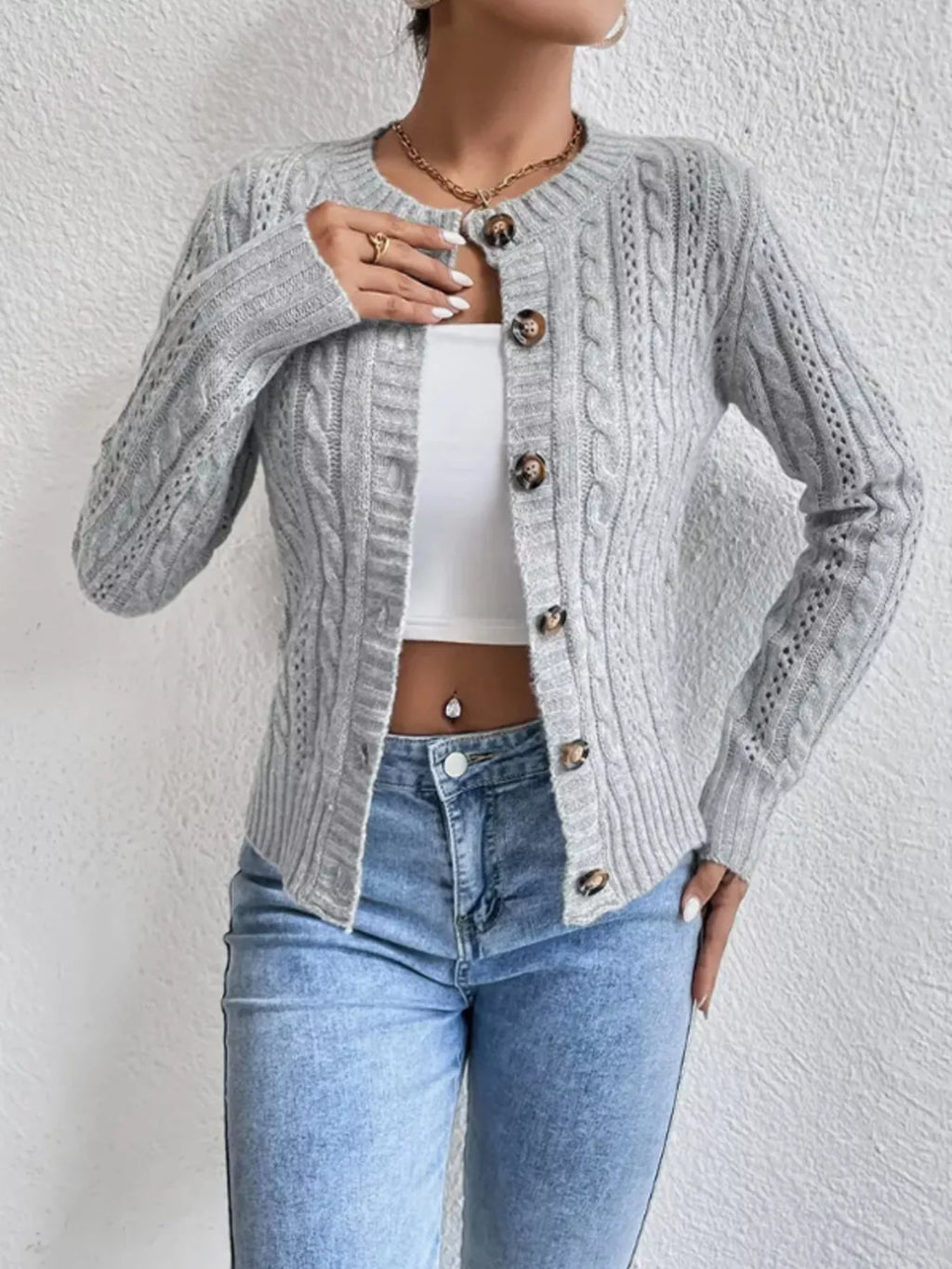 Cable Knit Button-up Cardigan (3)