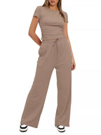Round Neck Short Sleeve Top Pants Set (14)