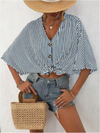 V-neck Striped Batwing Sleeve Casual Blouse (12)
