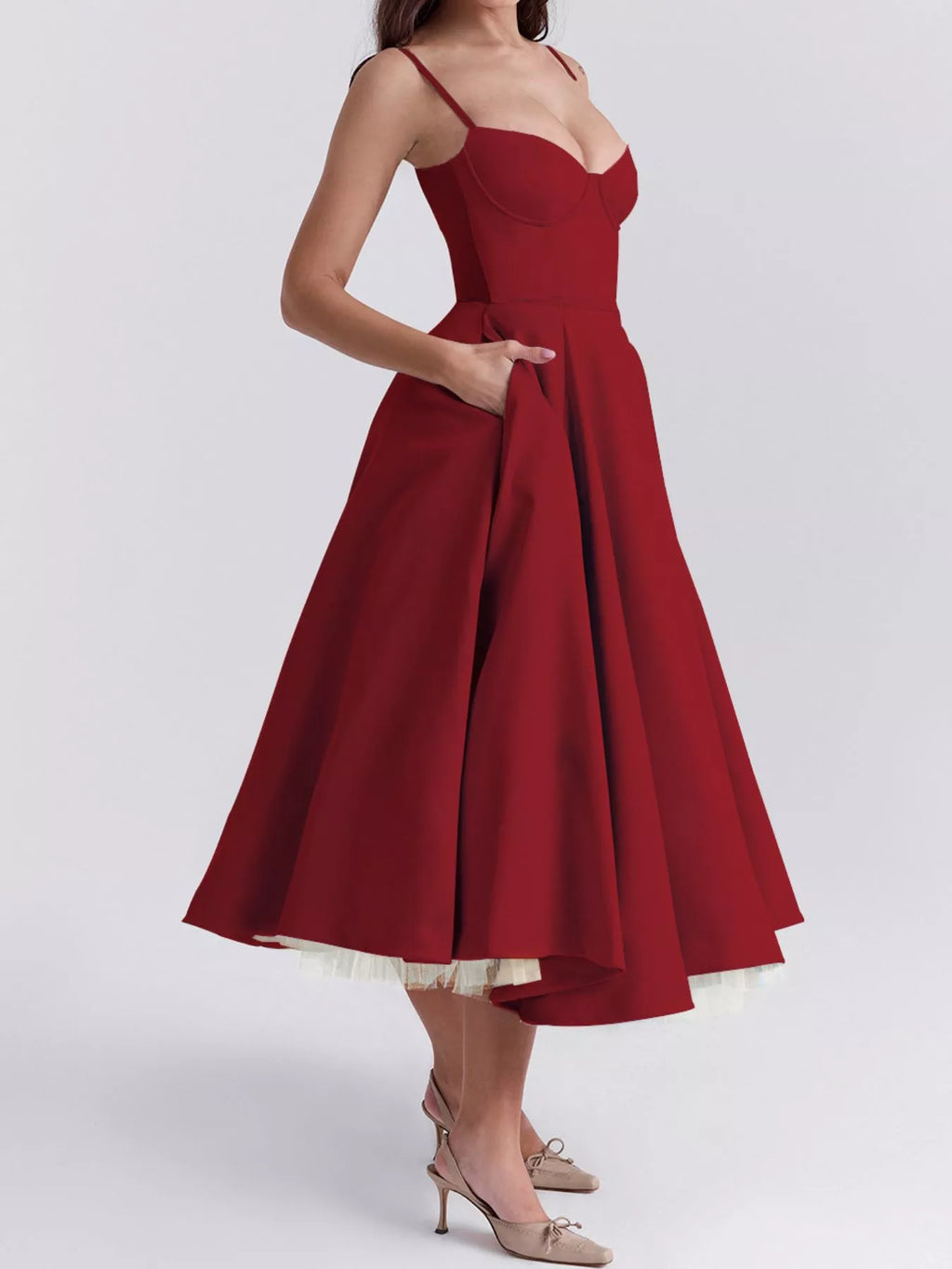 Sweetheart Neck A-line Midi Dress (7)