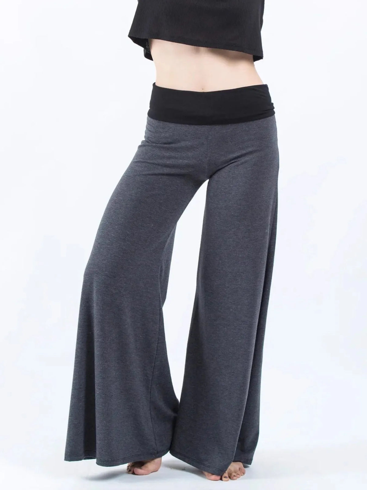 High Waisted Wide Leg Yoga Pants Contrast Waistband