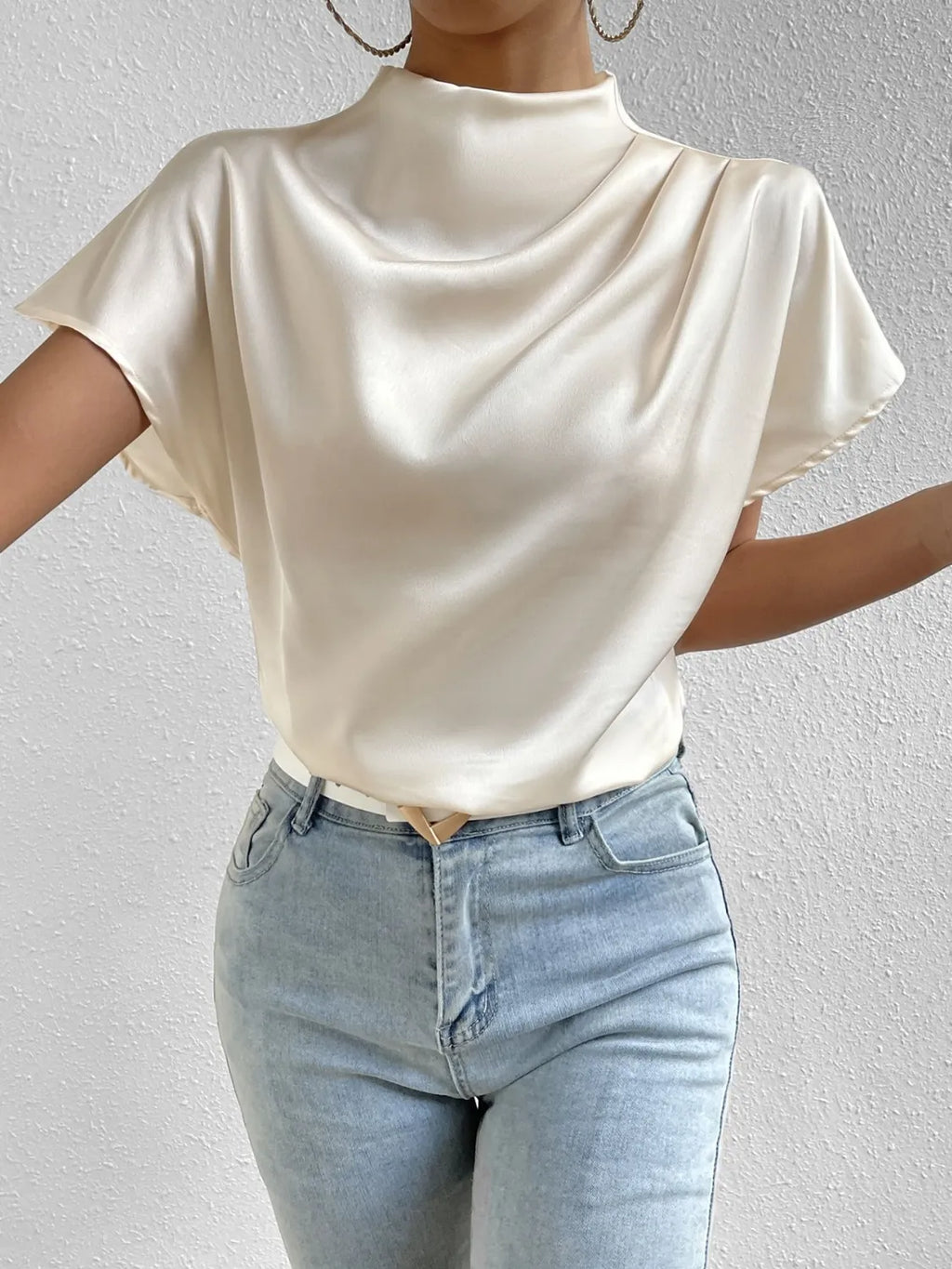 Mock Neck Short Sleeve Blouse (9)