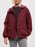 Drawstring Waist Hooded Windbreaker Outerwear (13)