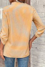 Striped Notched Roll-tab Sleeve Shirt (8)
