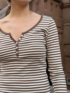 Striped Long Sleeve Henley T-shirt (3)