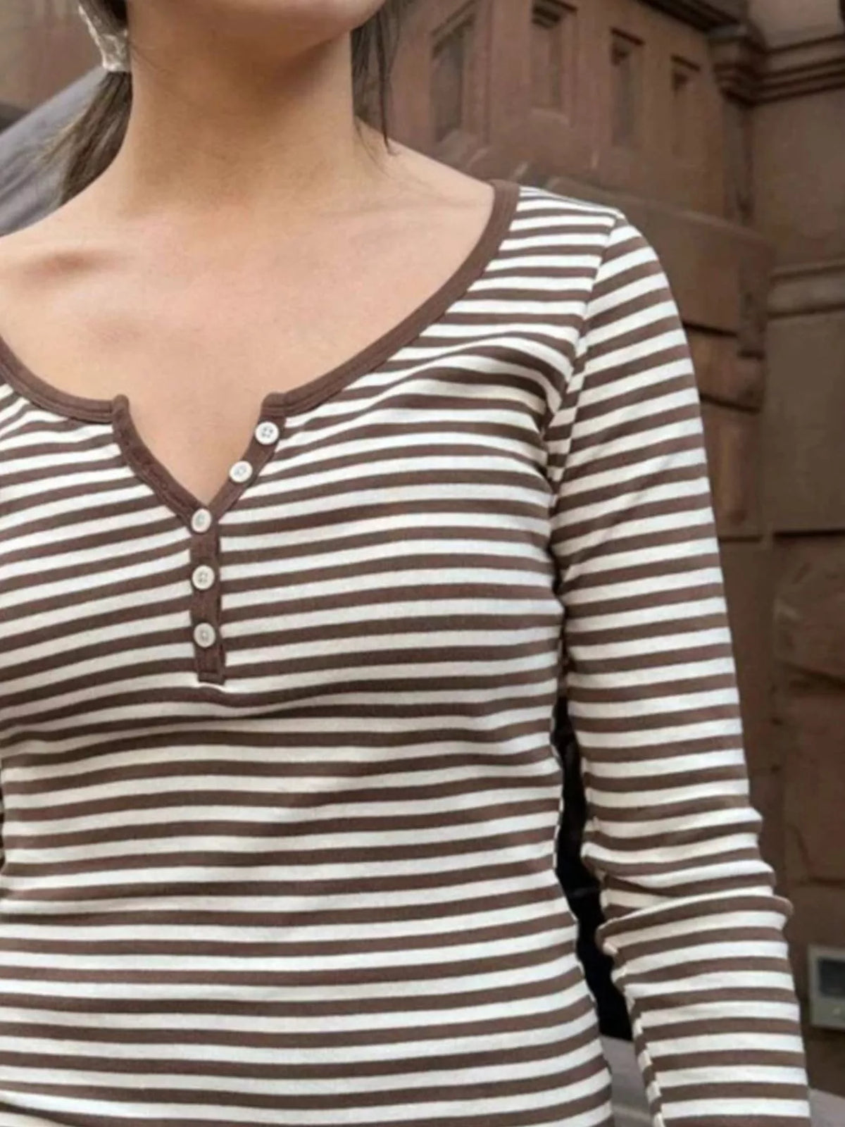 Striped Long Sleeve Henley T-shirt (3)