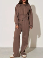 Zip-up Hoodie Wide-leg Pants Set (21)