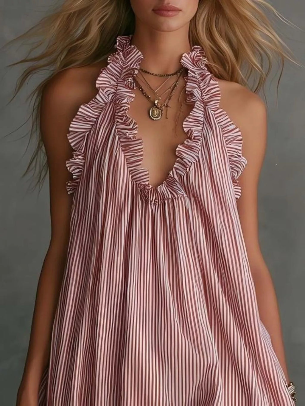 Full Size Ruffled Trim Halter Neck Mini Dress Plus (2)