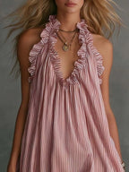 Full Size Ruffled Trim Halter Neck Mini Dress Plus (2)