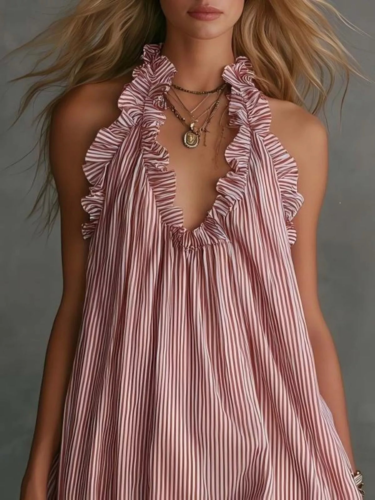 Full Size Ruffled Trim Halter Neck Mini Dress Plus (2)