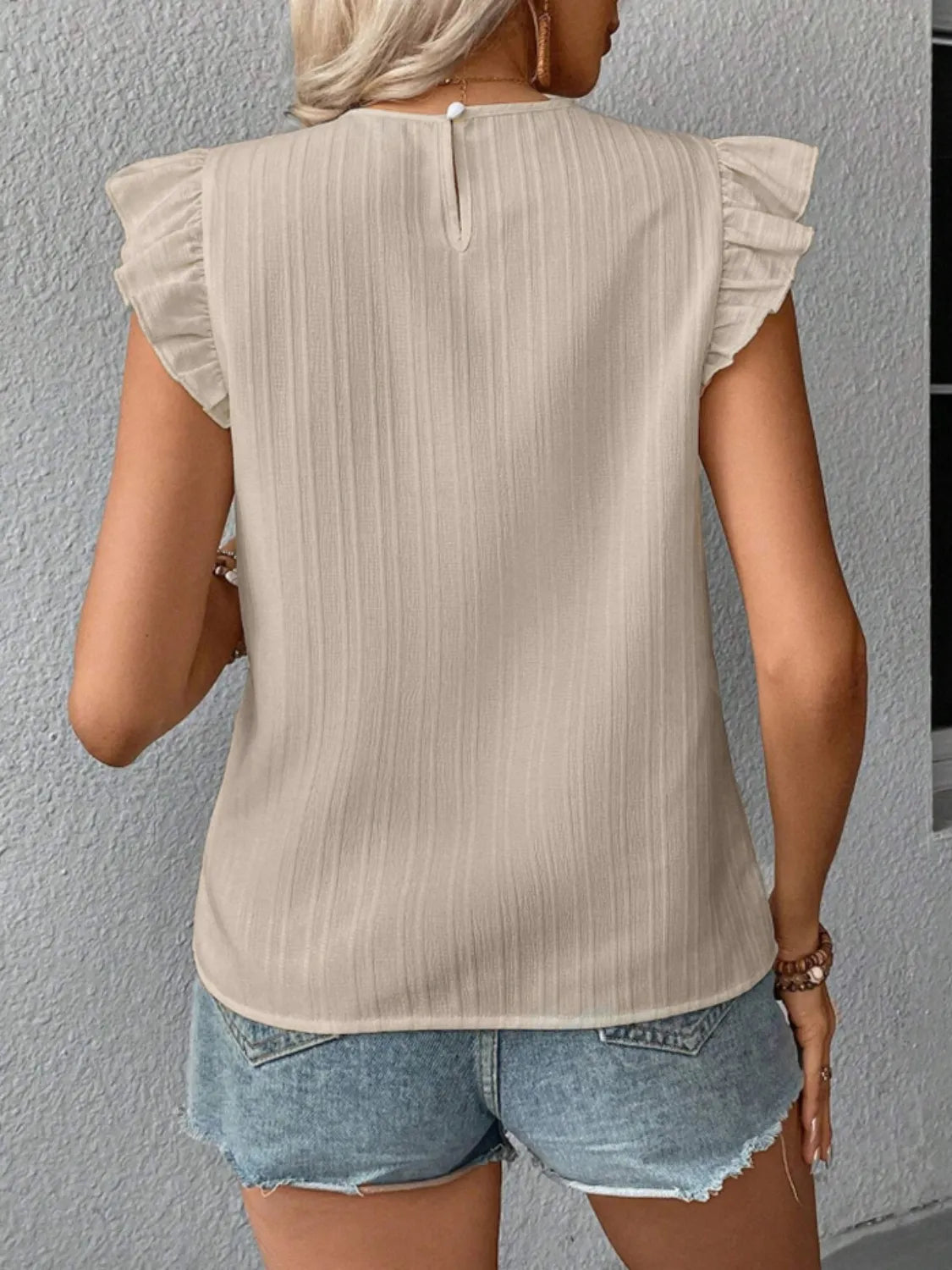 Ruffled Round Neck Cap Sleeve Blouse (36)