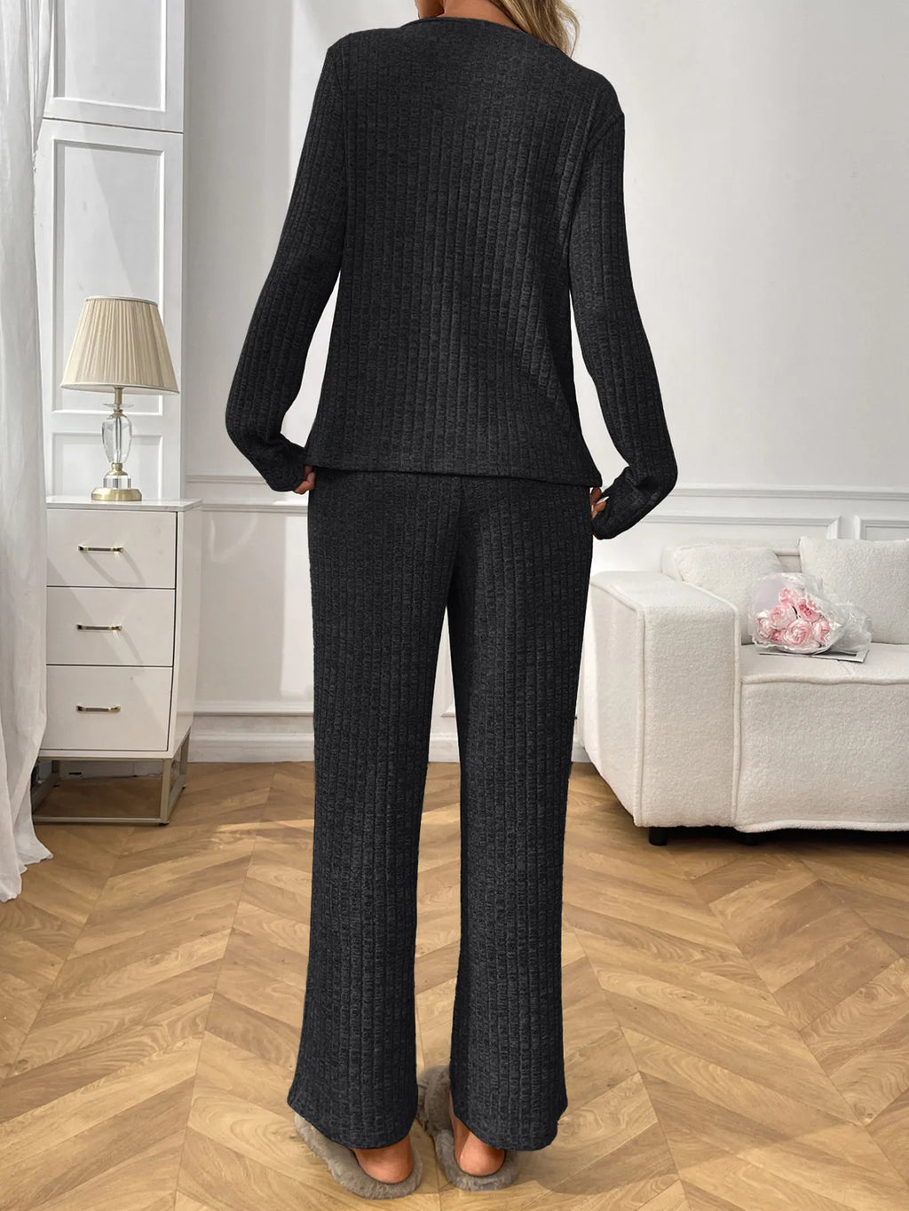 Ribbed Long Sleeve Top Pants Lounge Set (15)