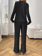Ribbed Long Sleeve Top Pants Lounge Set (15)