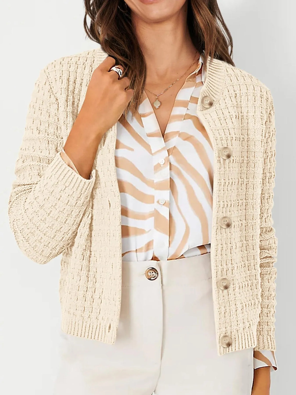 Textured Knit Button-front Cardigan (5)