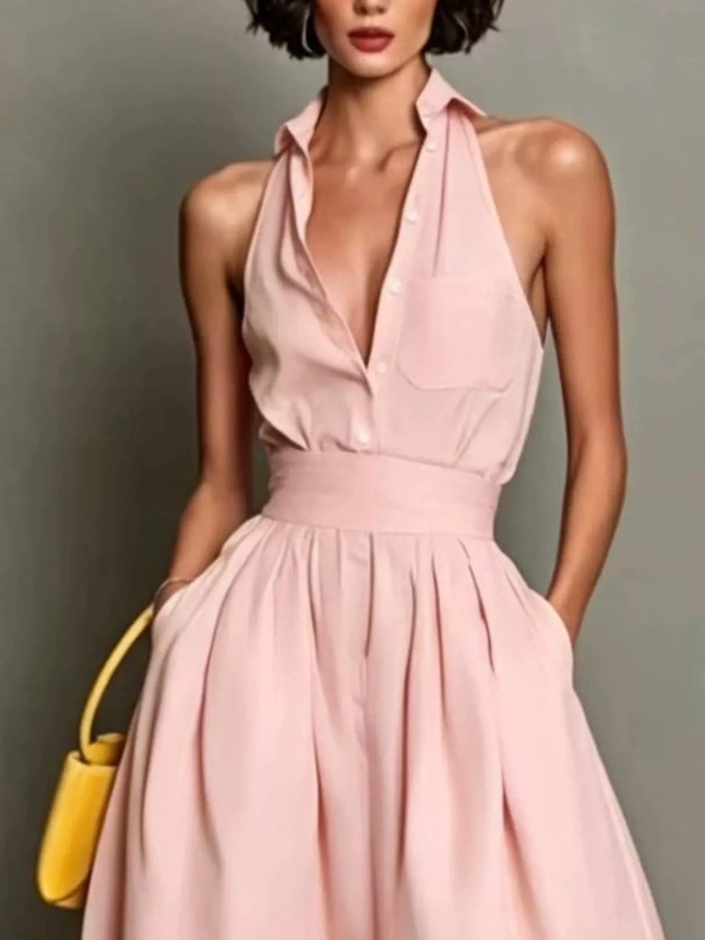 Sleeveless Collared A-line Midi Dress (4)