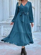 Ruffled Hem V-neck Balloon Sleeve Dress (12)
