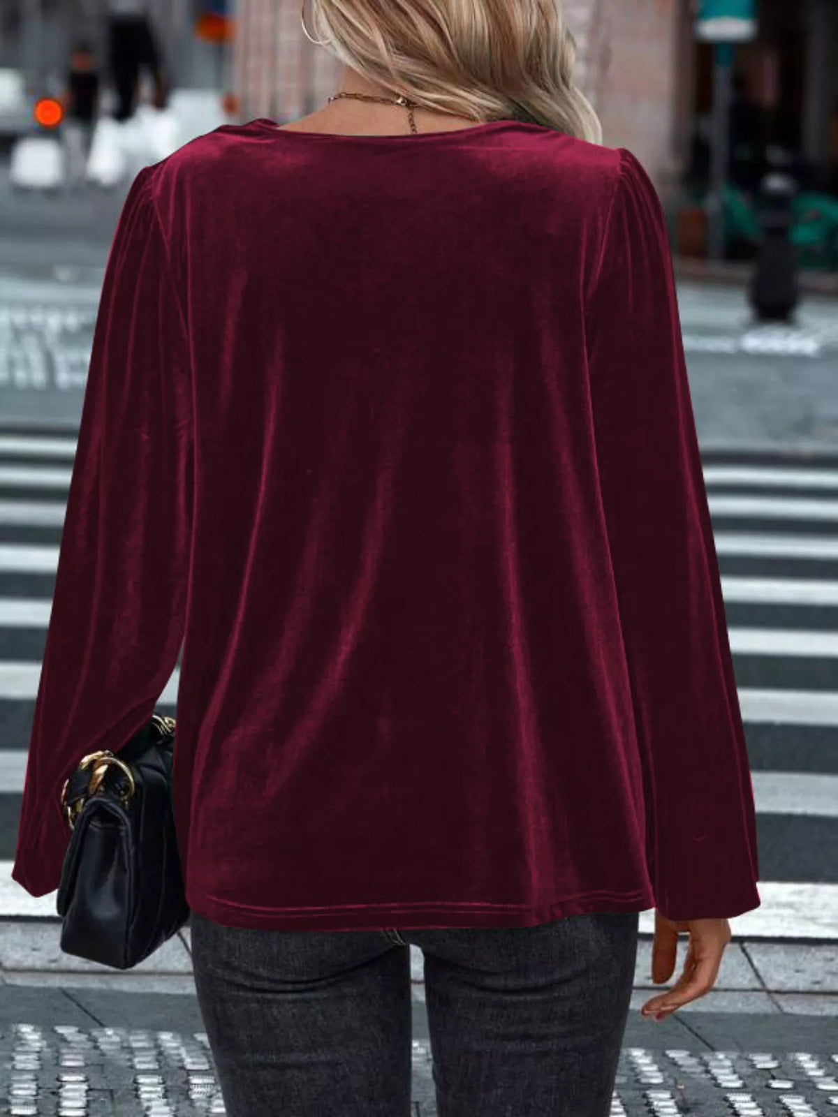Velvet Cowl Neck Long Sleeve Blouse (2)